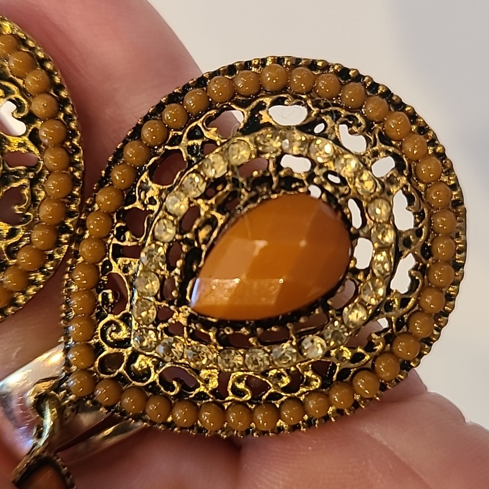 Rust Orange /Gold Statement Earrings - image 4
